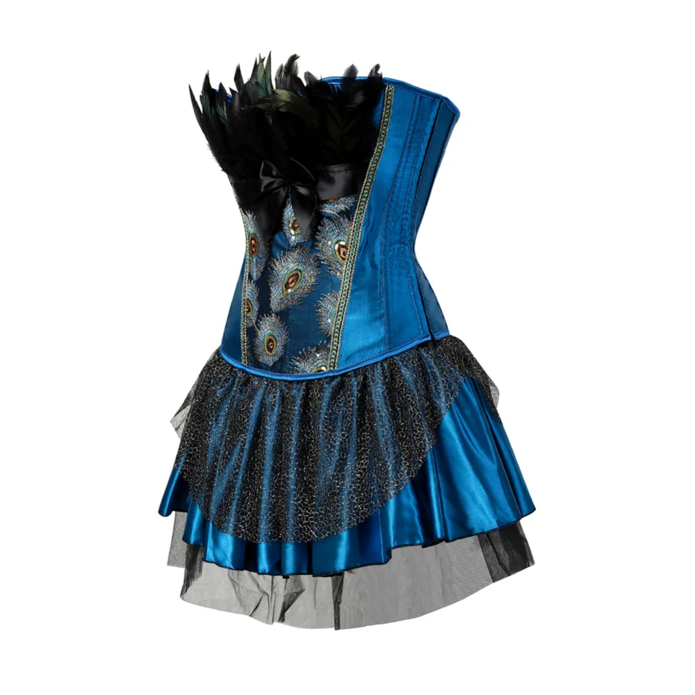 Broderie Paon Princesse Corset Showgirl brevTutu Jupe Cosplay Plumes Bustier tambours shaper imbibé Plus La Taille S-6XL