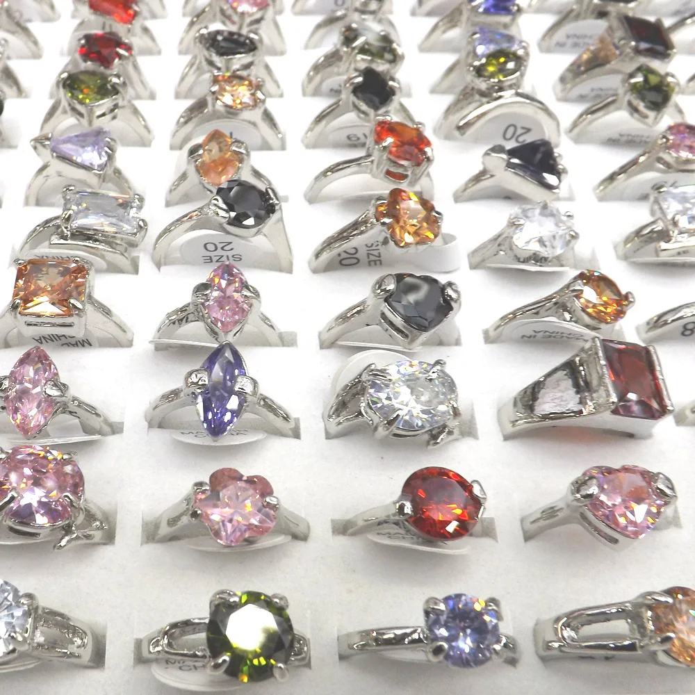 

Unique Designed Multicolor Zircon Rings Crystal Rings 50pcs Mix Model For Women