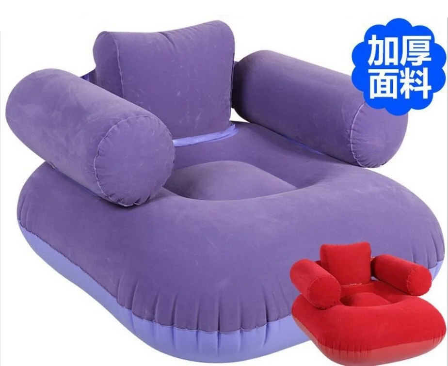 

red and purple Fashion flocking pvc inflatable lazy sofa household single sofa chair,living room air bean bag chair