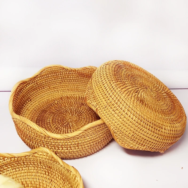 Vietnamese Rattan Storage Box Home Fruit Plate Tea Snacks Candy Basket Coffee Table Bread Steamed Bread Storage Basket