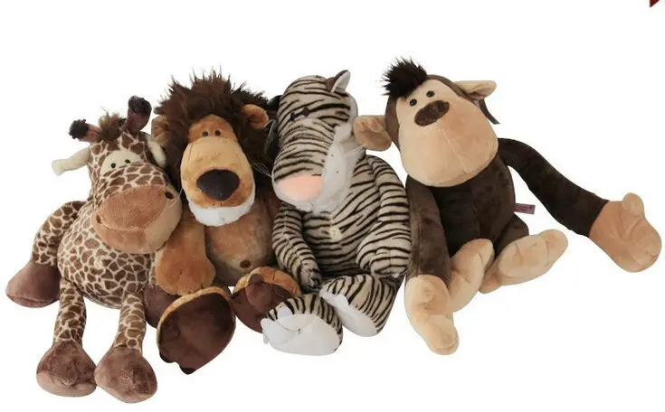 free shipping,lovely jungle lion , tiger, monkey, giraffe,about 25cm plush toy one lot/ 4 pieces toys, Christmas gift h323