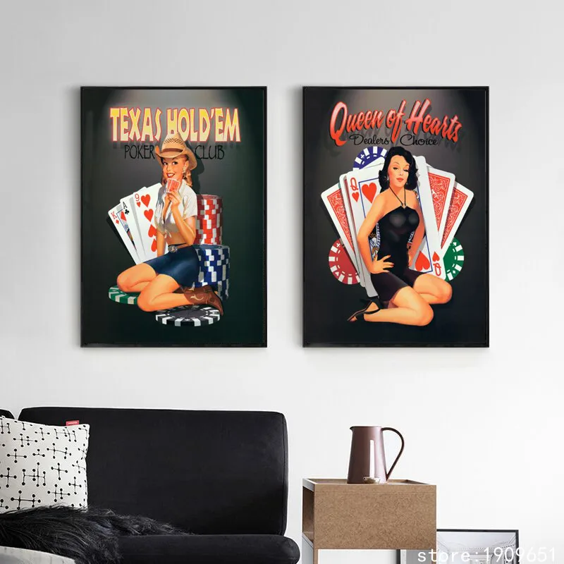 cotton no frame modern cartoon poker girl canvas printings oil painting printed on cotton cafe wall art decoration pictures