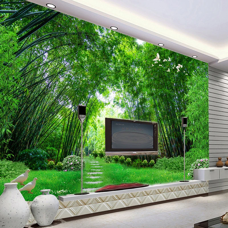 Custom Photo Wall Paper 3D Green Bamboo Forest Large Wall Painting Modern Living Room Mural Wallpaper For Walls Contact Paper 3D