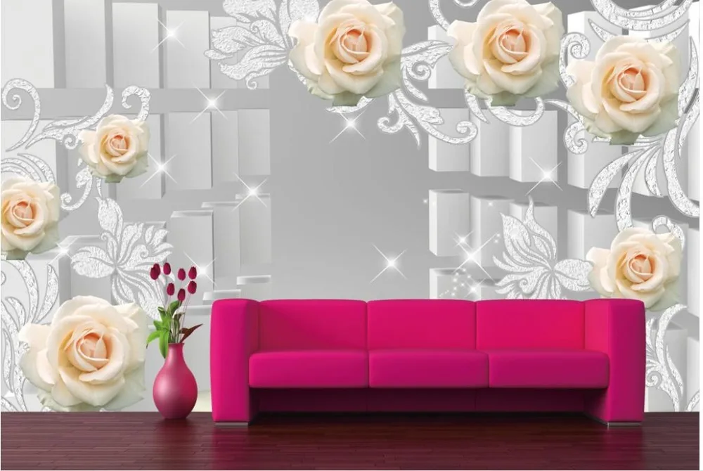 

wall mural photo wallpaper Rose pattern 3D block space wallpaper bathroom Home Decoration wall 3d wallpaper