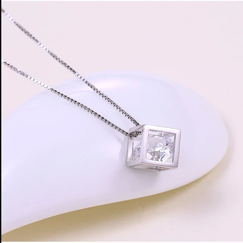 XIYANIKE Silver Color Necklace For Women Pendant Necklace Cube Crystal Necklace Summer Clothing Jewelry Accessory