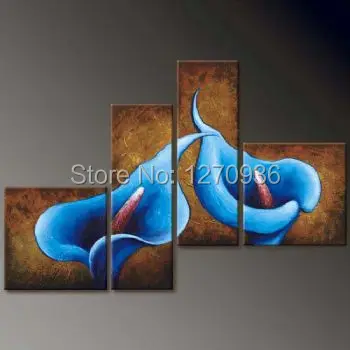 

Four Blueberry Color Flowers Modern Canvas Decor Oil Painting handmade oil painting On Canvas Beautiful Blue Flower Oil Painting