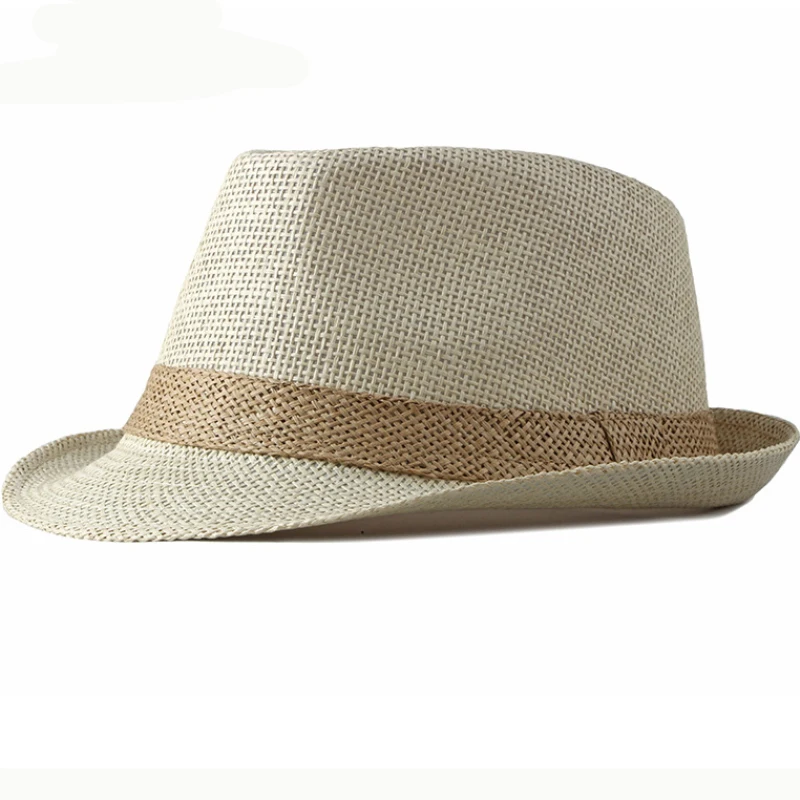 HT2378 Summer Women Men Fedoras Straw Hat Short Brim Trilby Panama Hats Men Straw Beach Sun Hats for Men Breathable Fedora Hat