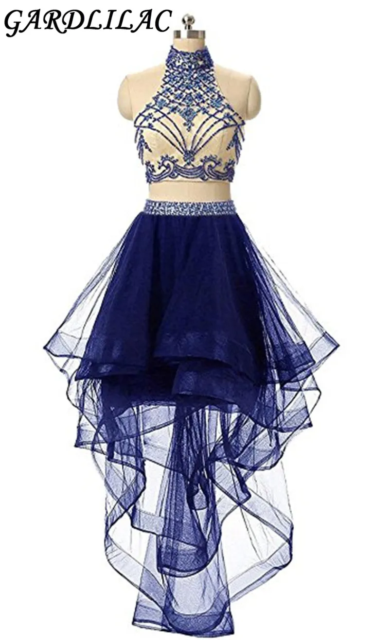 

Gardlilac Halter Two Pieces Homecoming Dress Tulle Beading short homecoming Dress Sexy Party Dress