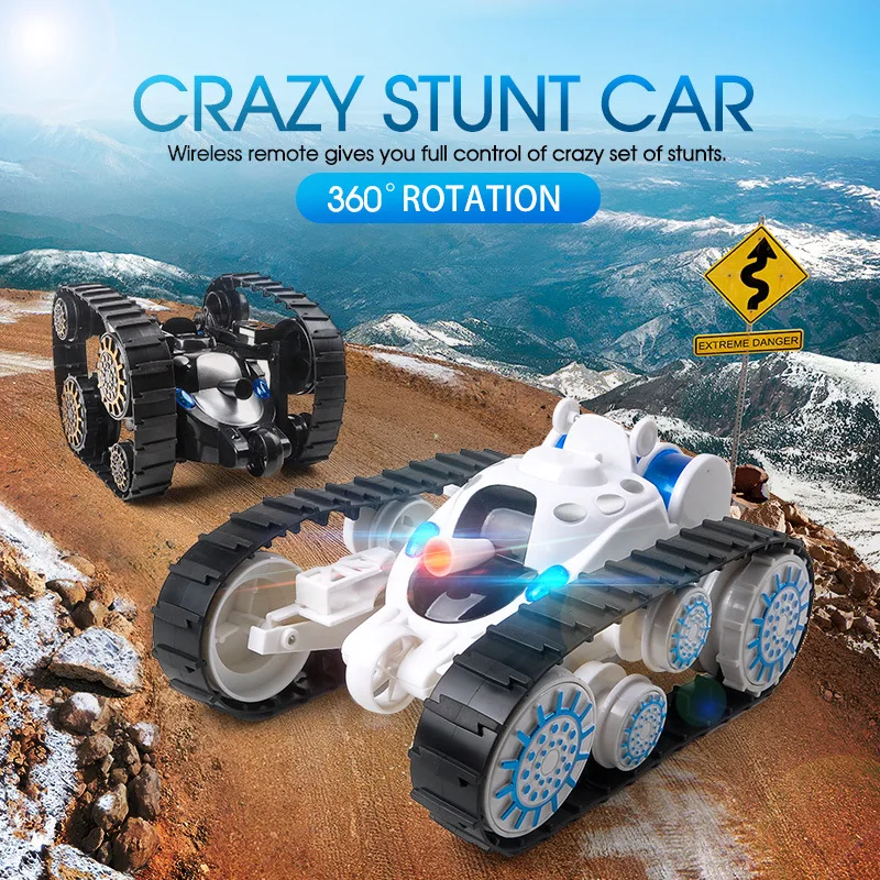 

360° Rotation Double Sided Track Stunt Deformation Remote Control Car Tank Wired remote control LED Lighting and Music