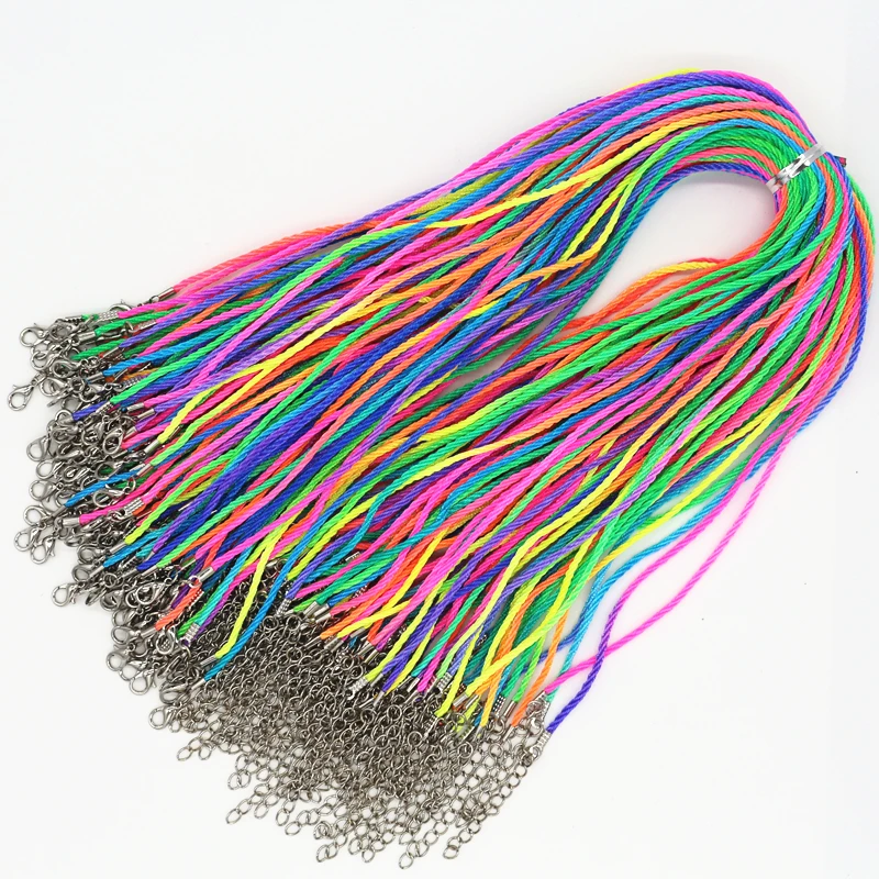 

2.0mm Colorful 50pcs Nylon Cord Necklace With Lobster Clasp,18inch Adjustable String DIY Material For Jewelry Making Findings