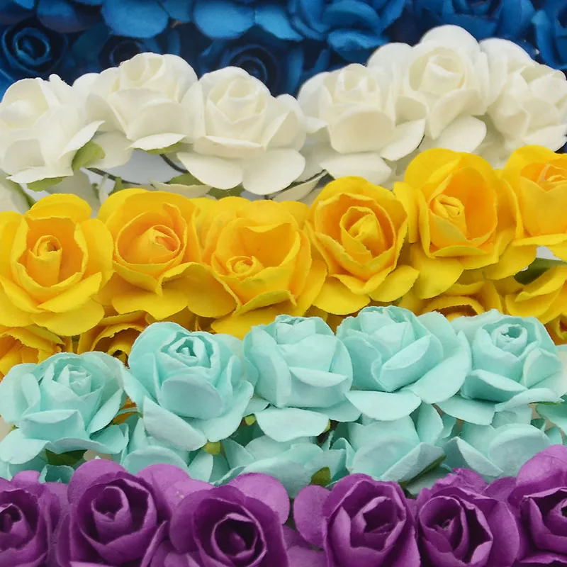 144 Teile/los 1,5 cm Mini Papier Rose Künstliche Blumen Hände Für Hochzeit Dekoration Scrapbooking Kleine Gefälschte Blumenstrauß – Detail 4