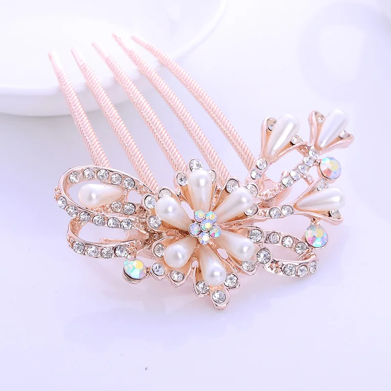 Pretty Animal Leaf Flower Designs Sparkling Crystal Imitation Pearls Bridal Hair Combs Tiara Women Wedding Accesories