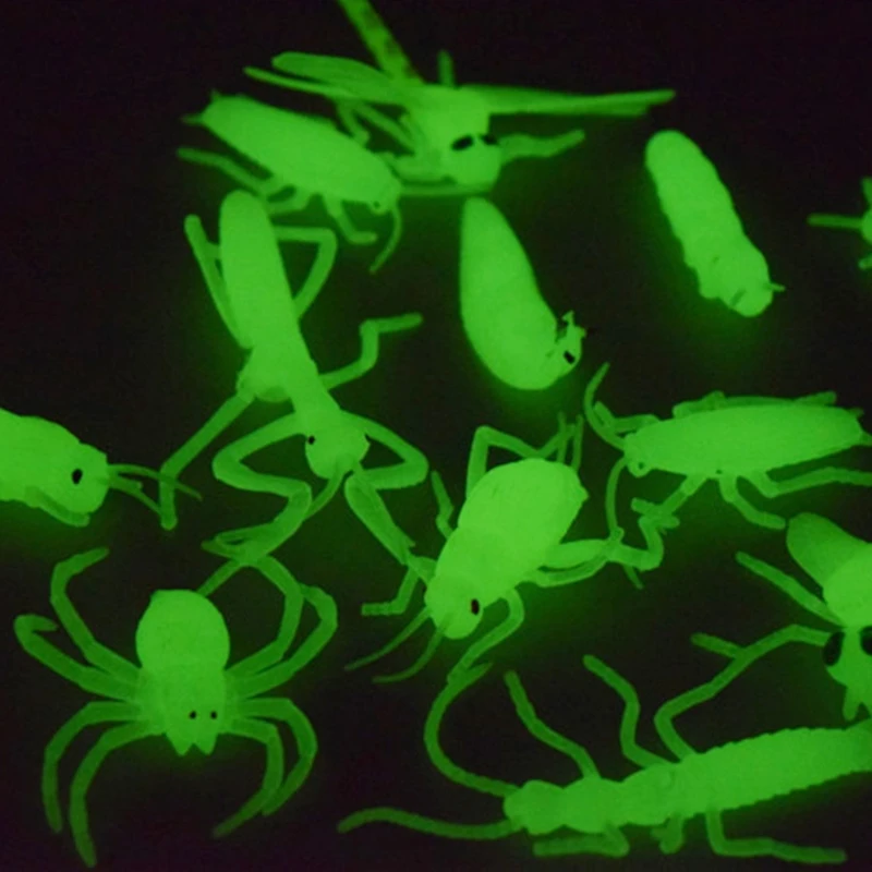 12Pcs Creative Novelty Soft Spider Insect Night Glow in the Dark Worms Halloween Toy Party Joking Prop Adults Kids Luminous Toys