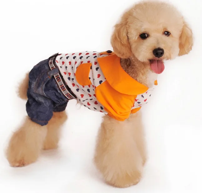 The new pet four legs dress clothes High quality pet clothing Pet clothing love denim pants