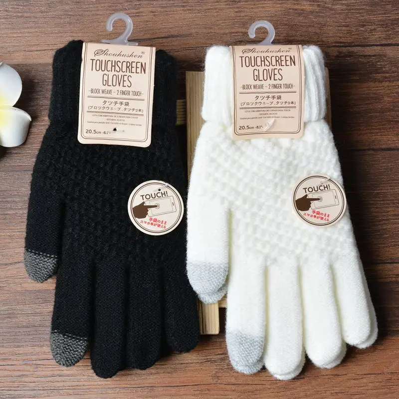 Winter Warm Women Wool-Knit Gloves Solid Magic Use Smartphone Touch Screen Gloves Female Stretch Knit Gloves Mittens eldiven