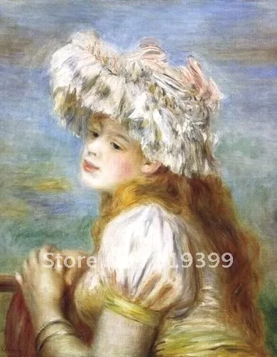 

Linen Canvas Oil Painting reproduction,Young Girl in a Lace Hat by pierre auguste renoir,Free DHL Shipping ,100% handmade