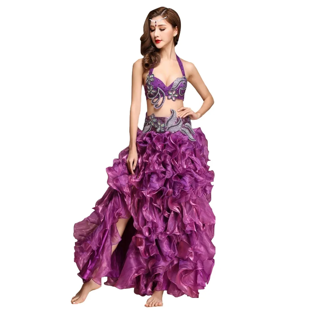 

New Arrival 2019 Oriental Belly Dance Costume Professional 3 pieces Set Bra Belt Bubble Skirt Women Belly Dancing Costume Set
