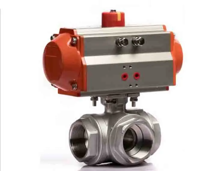 1 1/2 inch  pneumatic operated stainless steel 3 way pneumatic ball valve