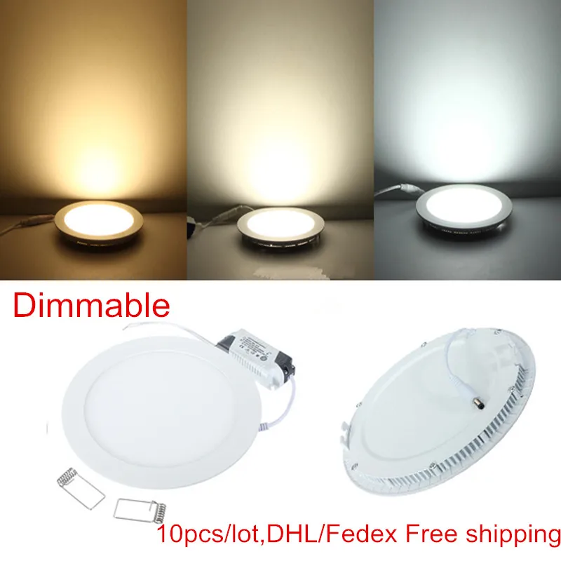 

10pcs/lot Dimmable 3W/4W/ 6W / 9W / 12W /15W/ 25W LED Ceiling Recessed Grid Panel light / Slim Round Panel Light