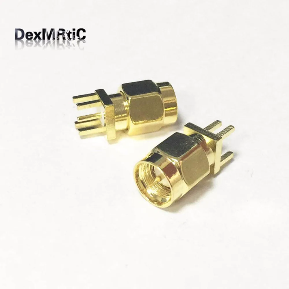 1pç conector macho sma, conector rf coax, cabo pcb reto, banhado a ouro