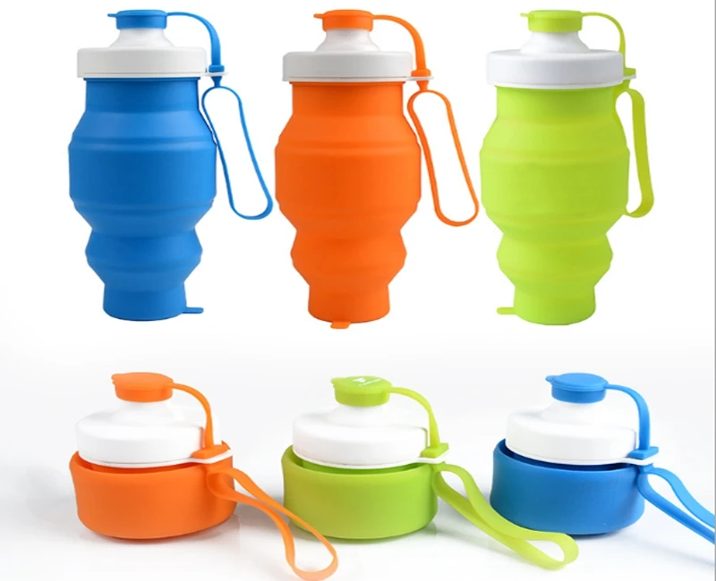 150pcs/lot 530ML Portable Silicone Folding Water Bottle Retractable Outdoor Climbing Travel Collapsible Sports Kettle 5 colors