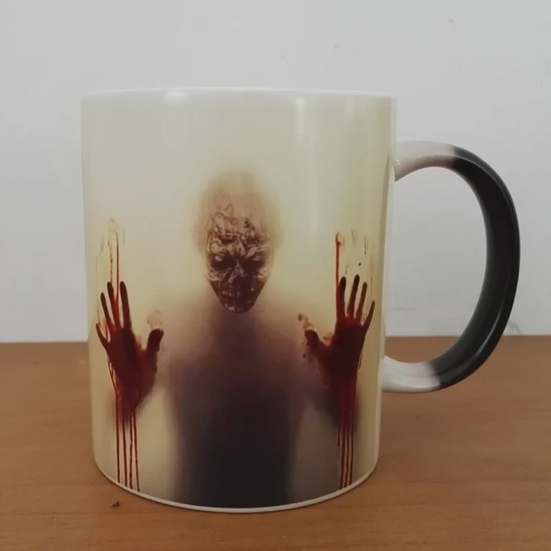 Newest Design The Walking Dead Coffee Mugs Heat Color Changing Milk Tea Cup Magic Mug Zombie Head Surprised Gift