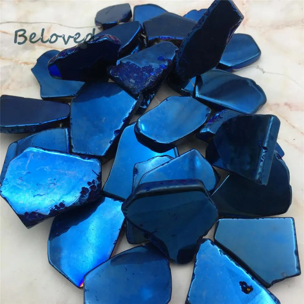 

Freeform Titanium Blue Crystal Quartz Slice Beads,Raw Quartz Slab Jewelry Making Spacer Beads, BG18234