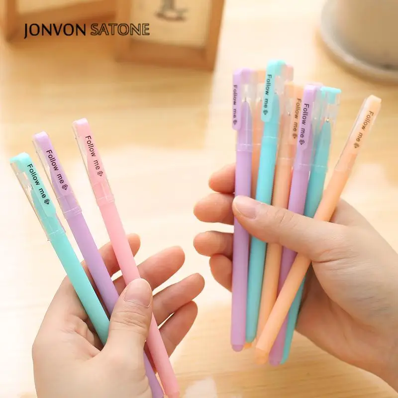 Jonvon Satone 12pcs pen Stationery Korean Creative Candy Color Pen Office Student Jelly Gel Pen school stationery canetas kawai