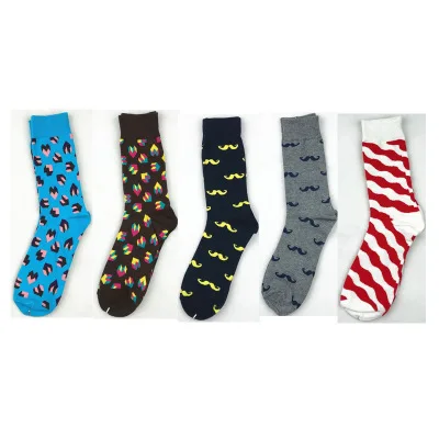 New Geometric Color Pure Cotton Mid Tube Funny Happy Socks Ethnic Style Stockings Skateboard Men' Socks 5pair/lot