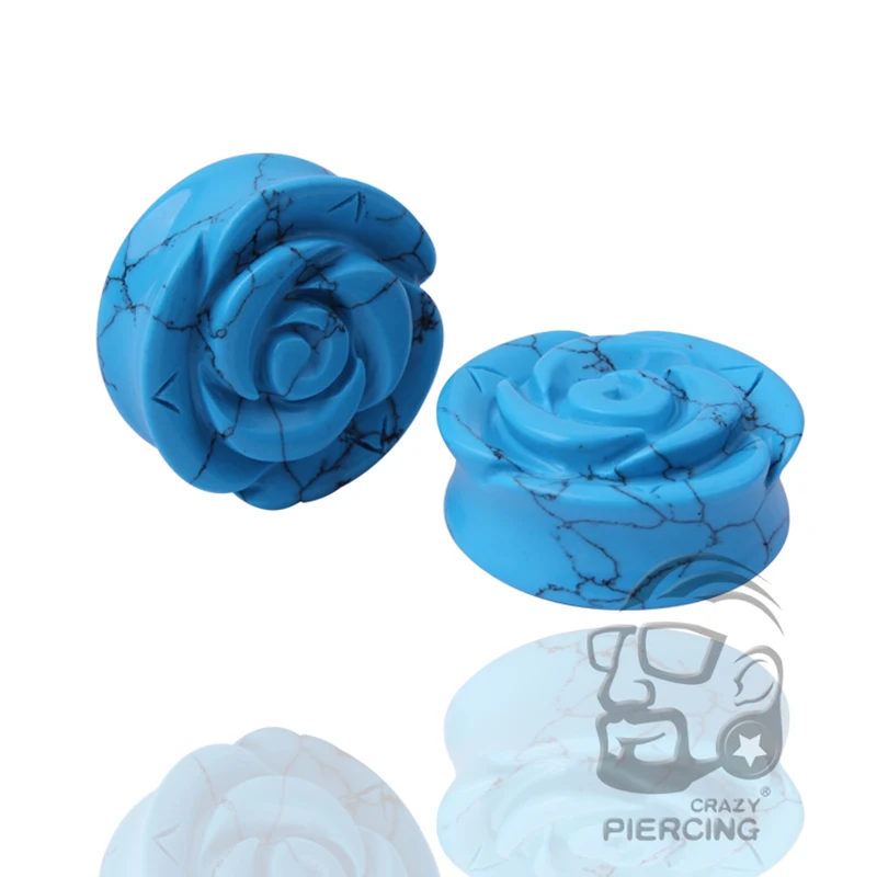 New Product 1 Pair 6-25mm Flower Created Stone Ear Gauge Plug Organic Flesh Tunnel Ear Expander Body Piercing Jewelry