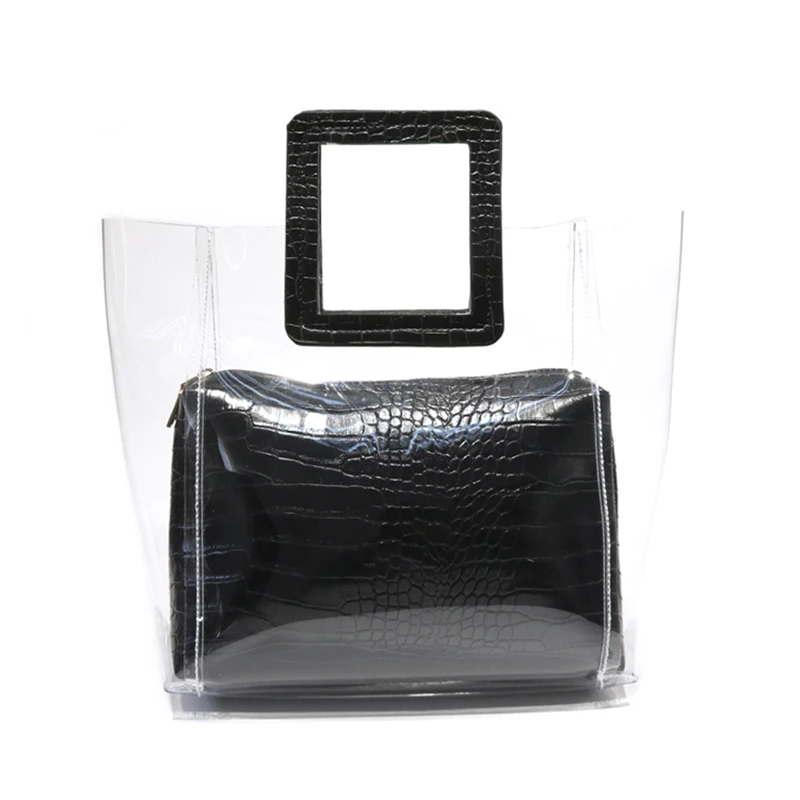 

Bags for Woman Fashion Transparent High Quality Pvc Composite Bag Hit Color Pu Package 2022 New Female Shopper Handbag