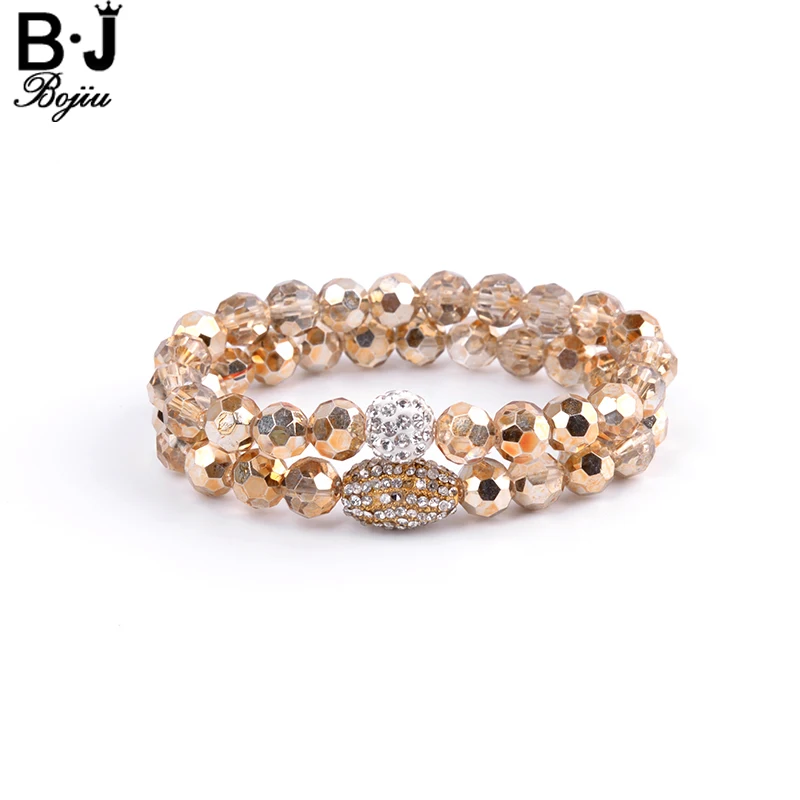 BOJIU Champagne Bracelet For Women Crystal Bead Pave Zircon New Jewelry Elastic Charm Bracelets Christmas Gifts BC150