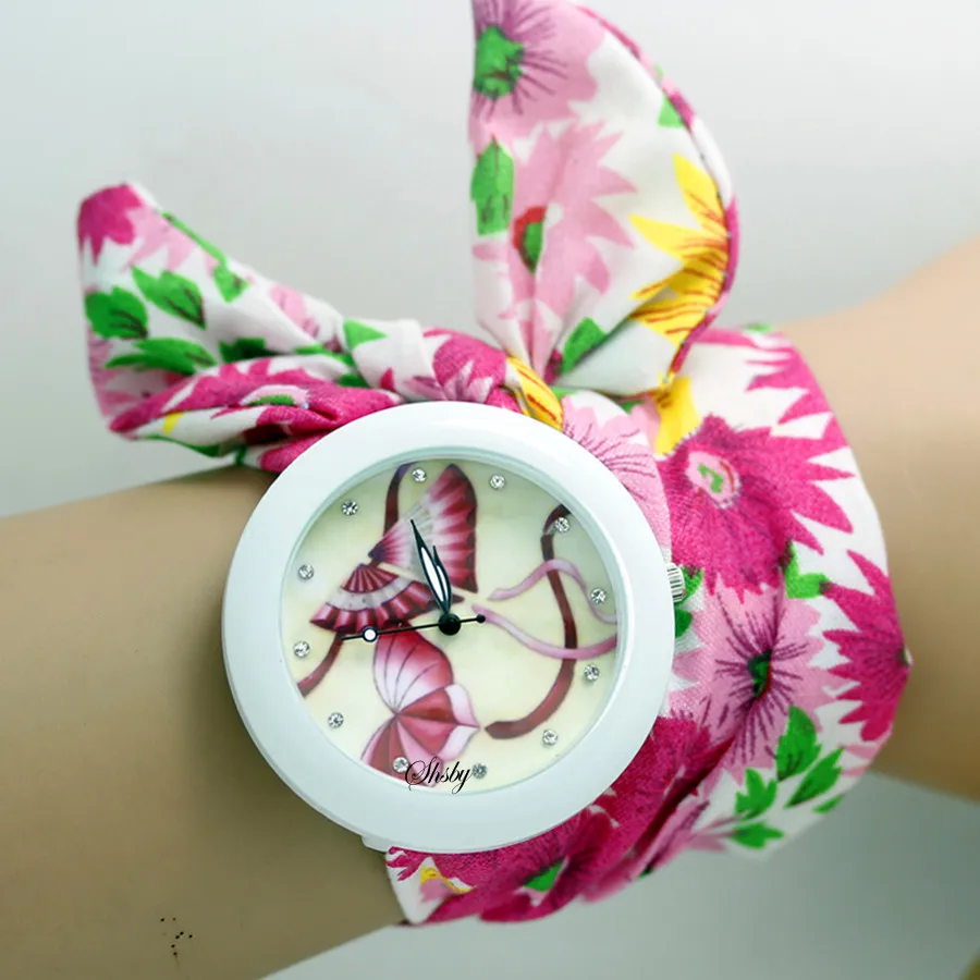 shsby new floral chiffon sweet girls watch Sweet chiffon fabric women dress watches fashion Ladies flower cloth wrist watch