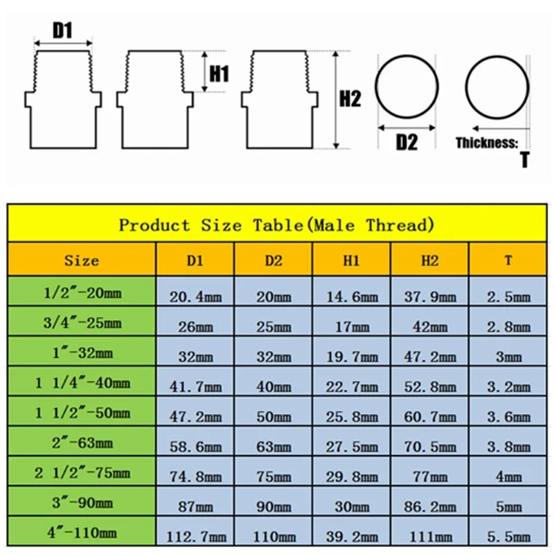 50-75mm do 1.5-2.5 Cal kobiet/gwint zewnętrzny złącze pcv wody do nawadniania ogrodu złącza do rur akwarium akwarium złącza do rur
