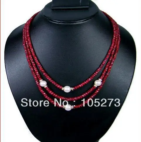 

Gorgeous Gem Stone Jewelry Natural Red White Genuine Freshwater Pear Necklace 6-9mm 18-20'' Hot Sale New Free Shipping