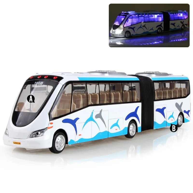 High simulation 1:50 double-section voice broadcast tour bus alloy model,die-cast sound and light pull back model,free shipping