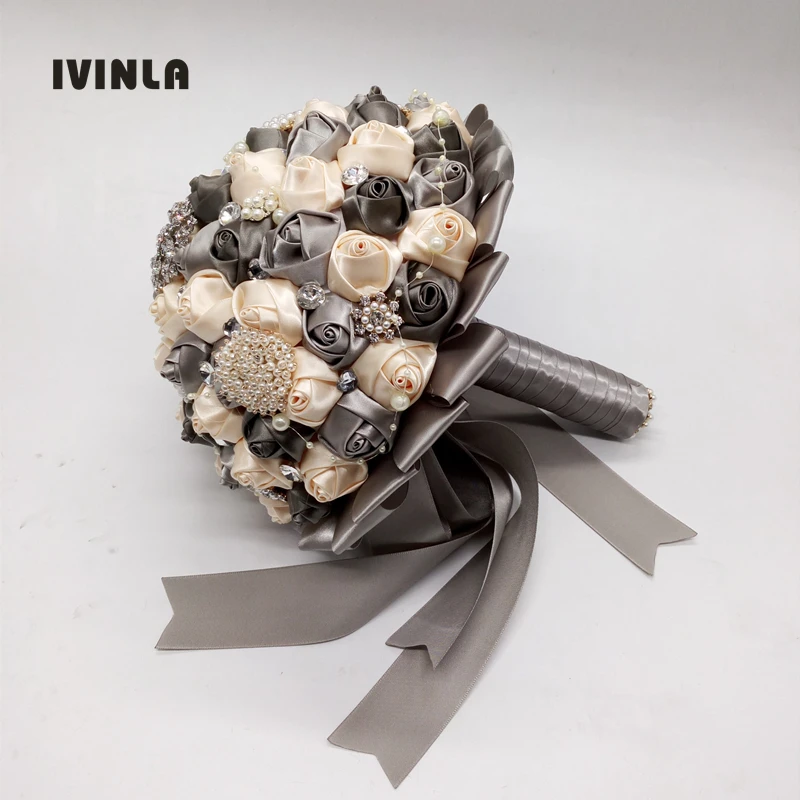 

Newest Sliver+Cram Wedding Bouquets Hand made Flower for Wedding Decoration