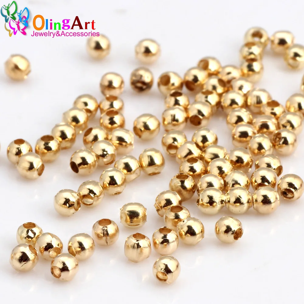 OlingArt Iron Round 2.4/3.2/4.0/5.0/6.0mm Plating KC Gold Spaced beads Bracelet necklace earring DIY jewelry making necessity