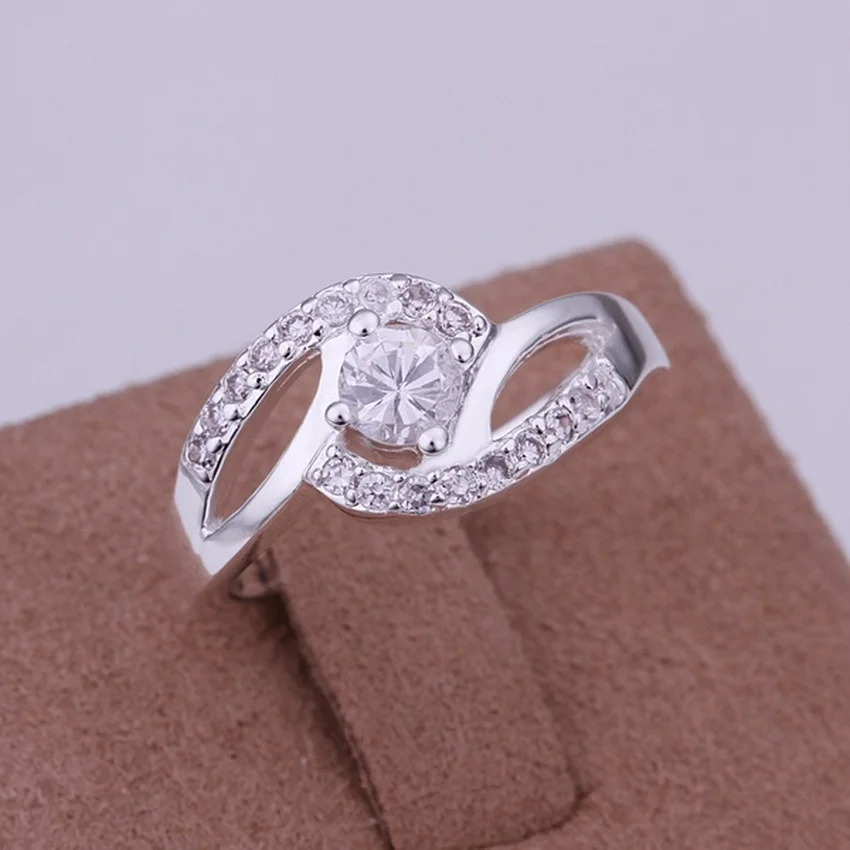 cute  women lady wedding Silver color beautiful valentine gift Ring Jewelry crystal stone gorgeous design Free shipping R142