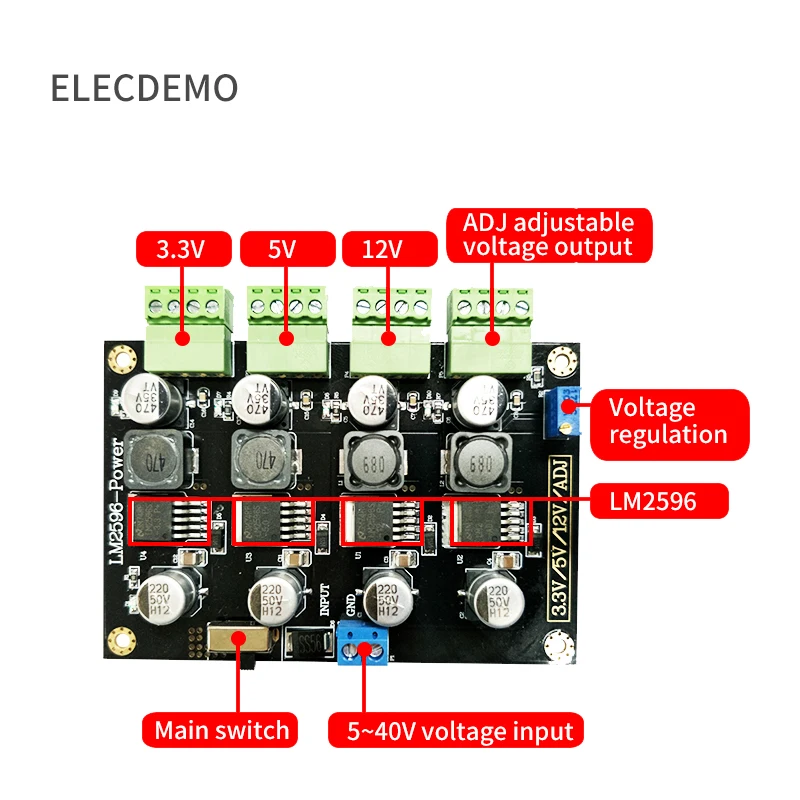 Fuente de alimentación conmutada multicanal LM2596, módulo de salida ajustable, DC-DC, reductor, 3,3 V/5V/12V/ADJ