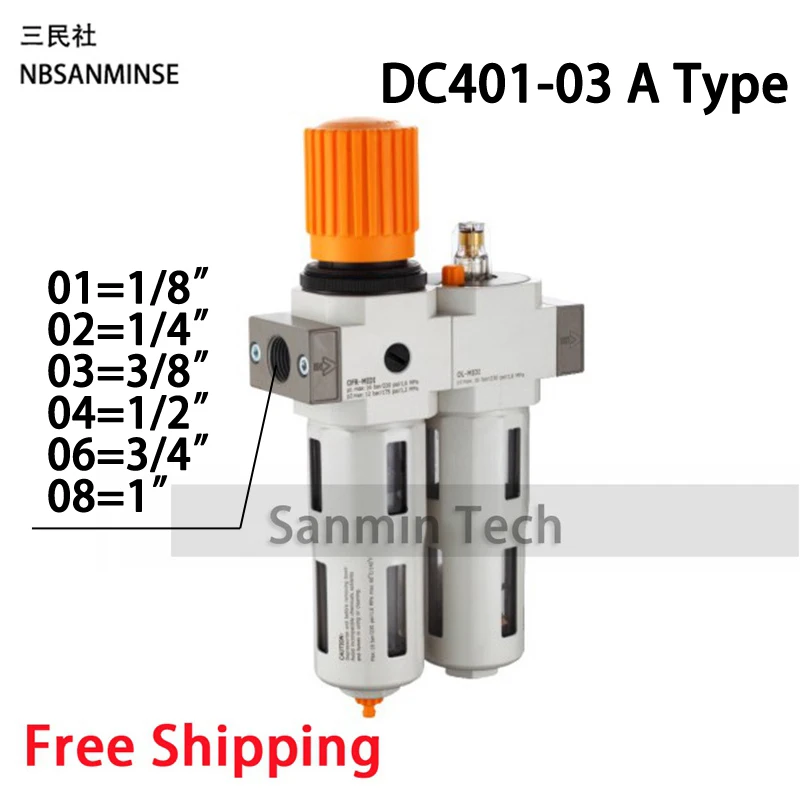 

NBSANMINSE DC201 M5 1/8 1/4 3/8 1/2 3/4 1 Air Compressor Oil Lubricator Water Separator Air Filter Regulator Valve