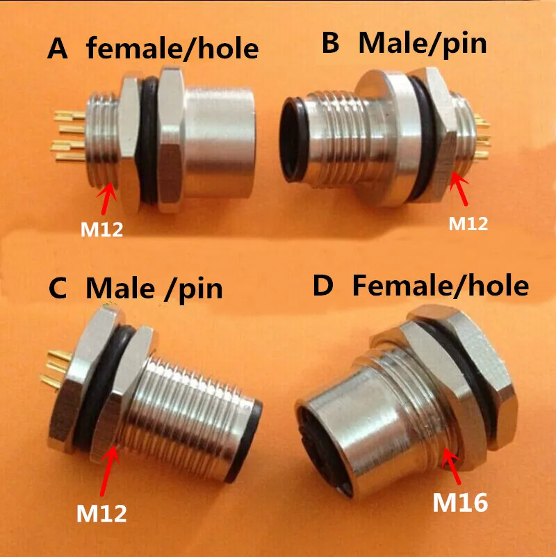 Conectores de bloqueo M12, 4 pines, 5 pines, 8 pines, enchufe de aviación, adaptador de conector de Panel de cable macho y hembra