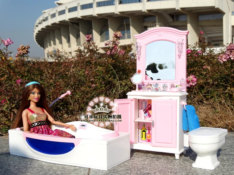 Niedliches Möbel-Badezimmer-Spielset, Badewanne + Kommode, WC-Suite, Koffer für Barbie-Puppe, 1/6 Haus, bestes Geschenk, Spielzeug für Kinder