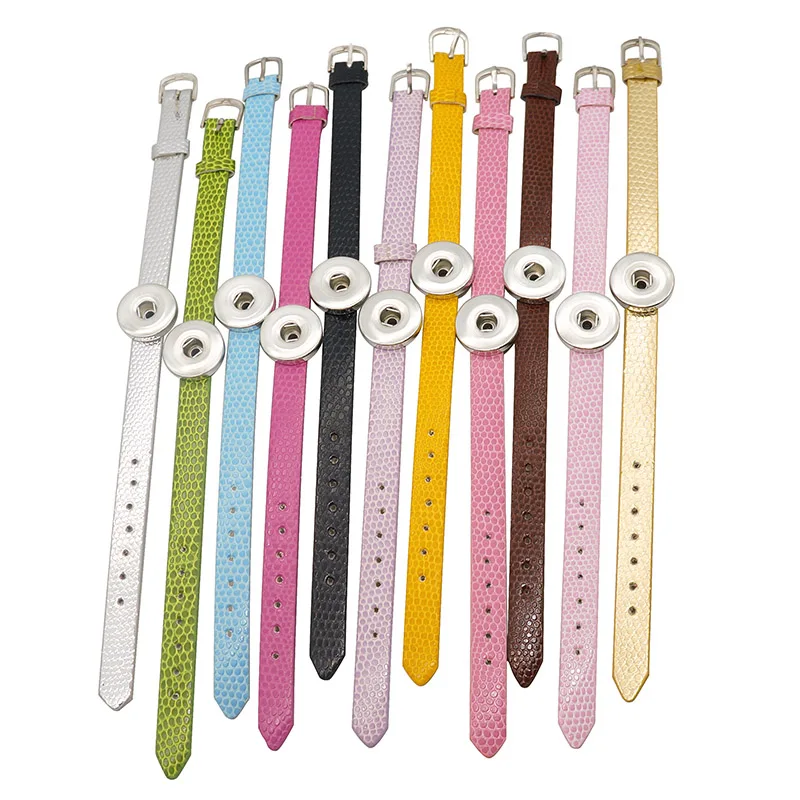 Hot sale 10pcs colorful beauty leather silicone bracelet 21cm fit 18mm snap buttons DIY snap jewelry wholesale random colors