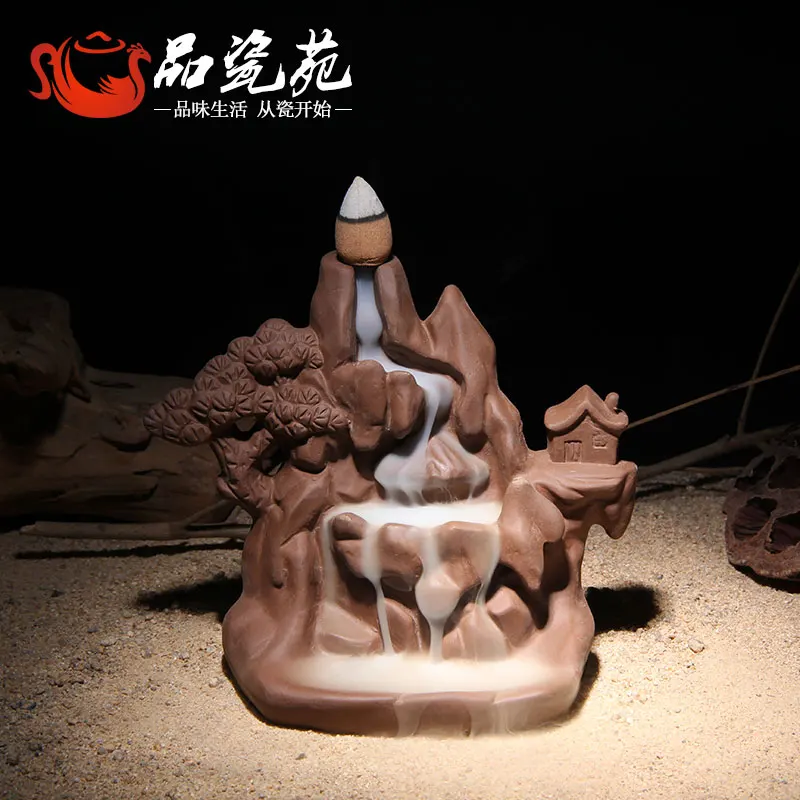 Special picked purple ceramic incense smoke backflow censer creative gift lotus home furnishing articles package mail