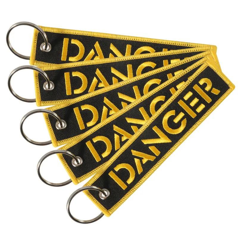 Danger Keychain for Cars Key Chain for Motorcycles Key Tag Cool Embroidery Key Fobs Customized Fashion New Keychains