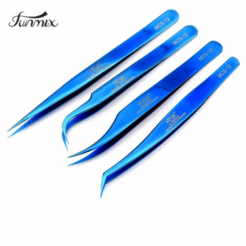 100%Vetus MCS Series Dream blue colors Premium Beauty Makeup Tweezers for Eyelashes Extension Pinzas Super precision