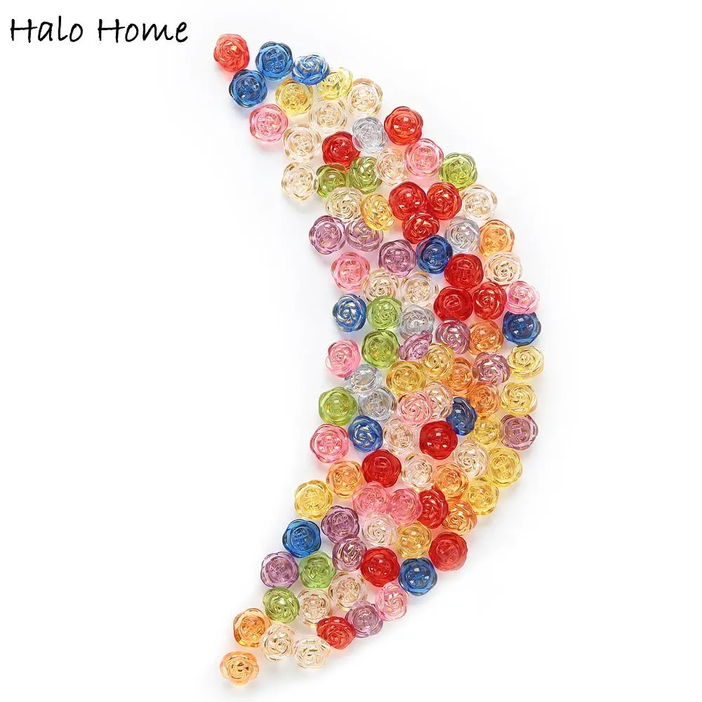 50pcs Shank Acrylic Round Buttons Rose Sewing Scrapbooking Gift Home Clothing DIY Making Handwork Decor 11mm