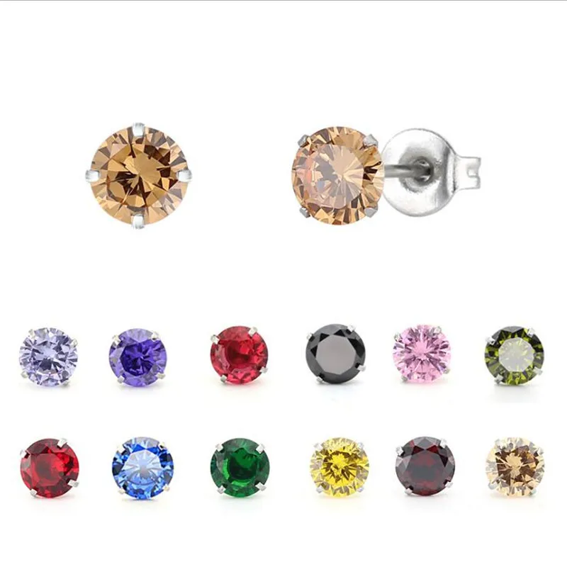 

Earrings With 3mm AAA Colorfuls Round Zircons Stainless Steel Earring IP Plating No Fade Allergy Free