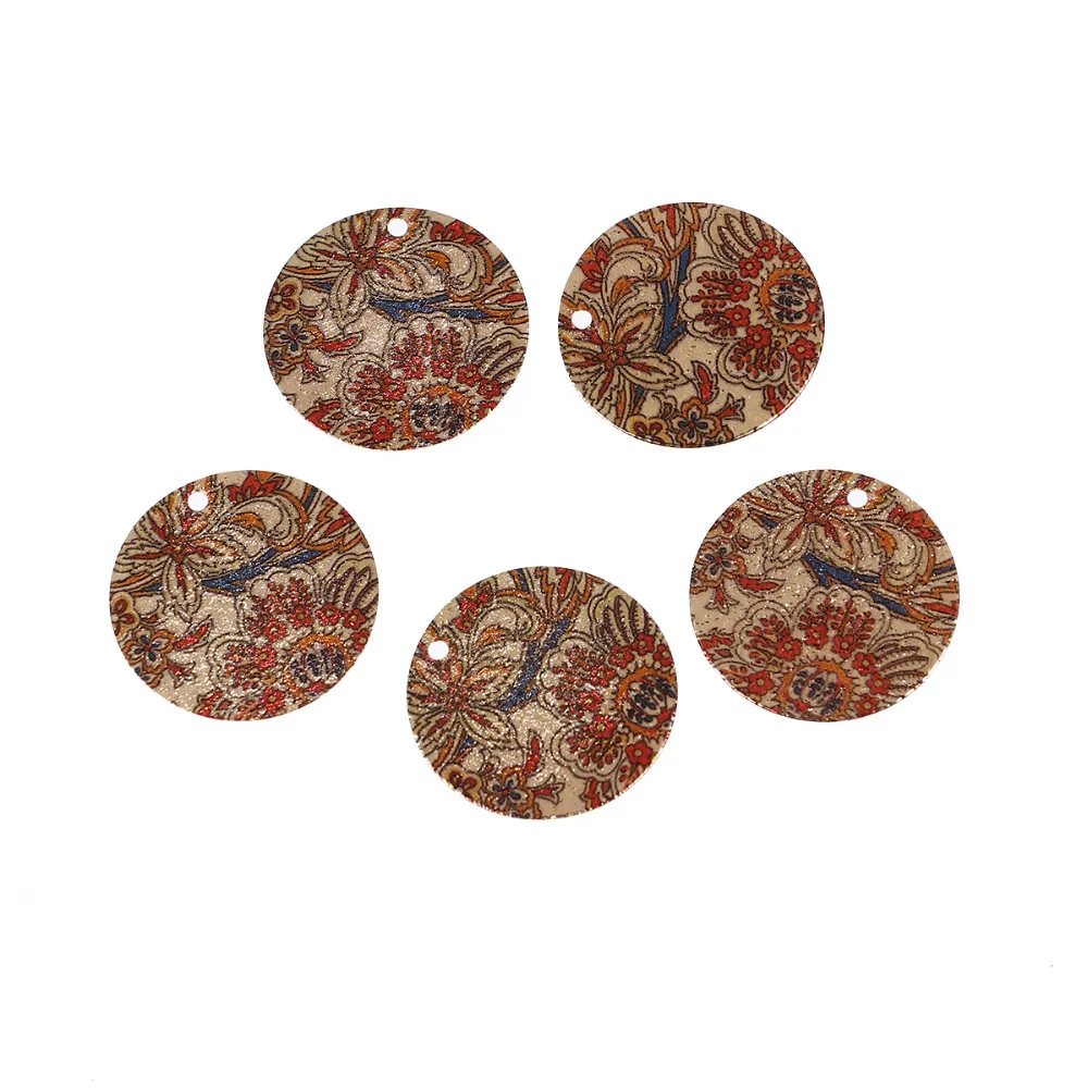 5pcs 20mm Vintage Copper Charms Round Gold Color Multicolor Enamel Painting Pendants DIY Necklace Earrings Jewelry Accessories